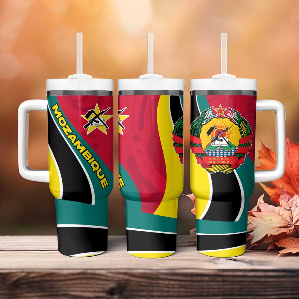 Mozambique Tumbler With Handle Red Yellow Green Wave Design - African Pride