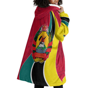 Mozambique Wearable Blanket Hoodie Red Yellow Green Wave Design - African Pride