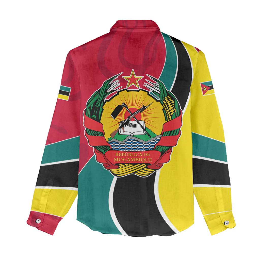 Mozambique Women Casual Shirt Red Yellow Green Wave Design - African Pride