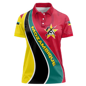 Mozambique Women Polo Shirt Red Yellow Green Wave Design - African Pride