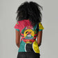 Mozambique Women V-Neck T-Shirt Red Yellow Green Wave Design - African Pride