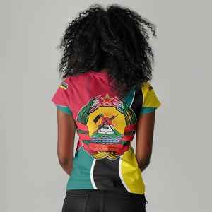 Mozambique Women V-Neck T-Shirt Red Yellow Green Wave Design - African Pride