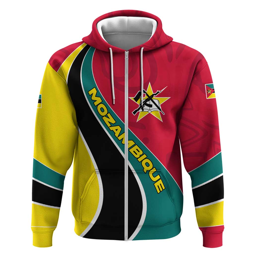 Mozambique Zip Hoodie Red Yellow Green Wave Design - African Pride