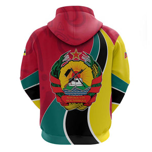 Mozambique Zip Hoodie Red Yellow Green Wave Design - African Pride