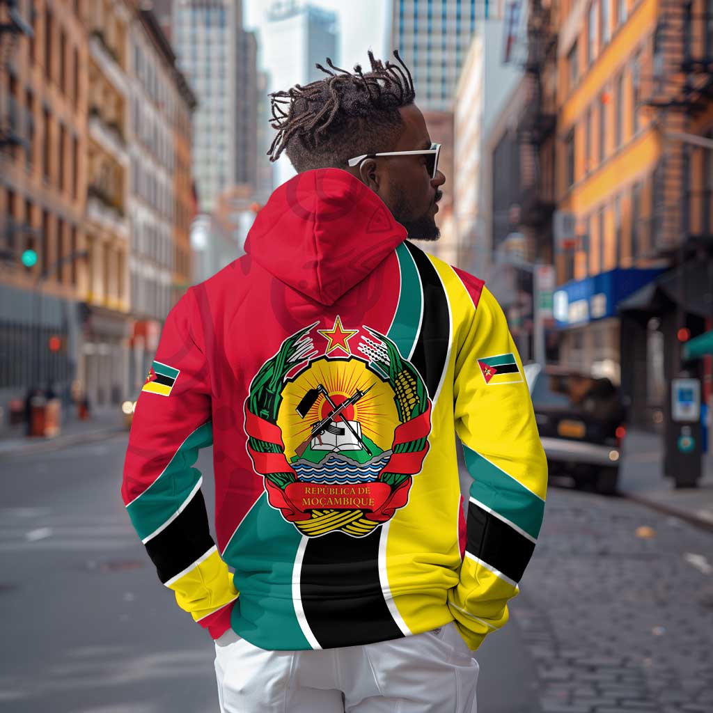 Mozambique Zip Hoodie Red Yellow Green Wave Design - African Pride