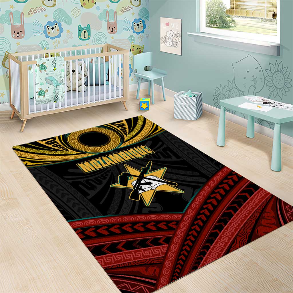 Mozambique Area Rug Black Red Tribal Design Map - African Pride