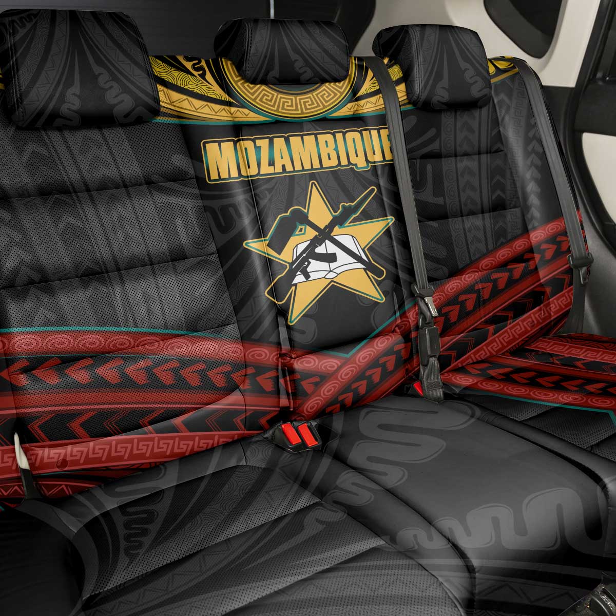 Mozambique Back Car Seat Cover Black Red Tribal Design Map - African Pride