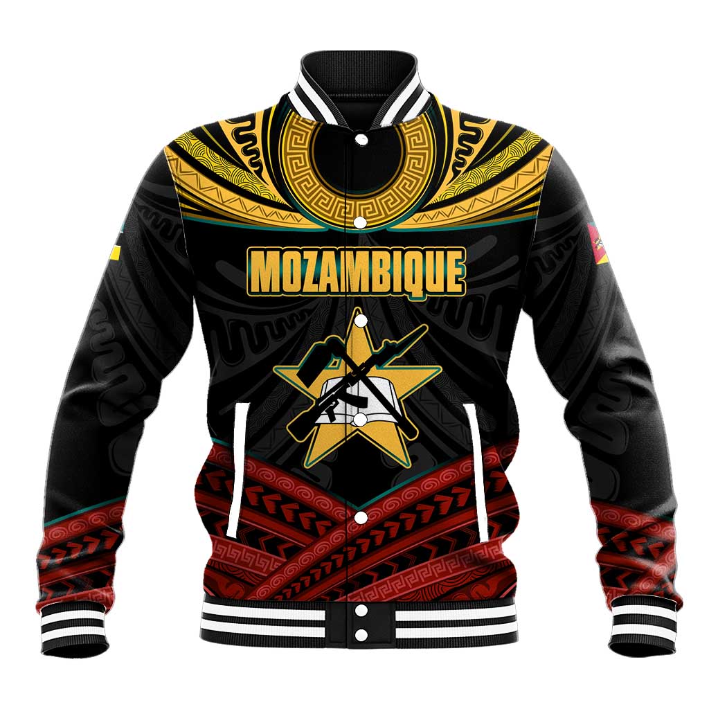 Mozambique Baseball Jacket Black Red Tribal Design Map - African Pride