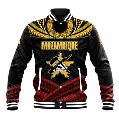 Mozambique Baseball Jacket Black Red Tribal Design Map - African Pride