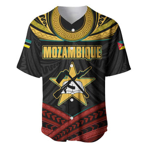 Mozambique Baseball Jersey Black Red Tribal Design Map - African Pride