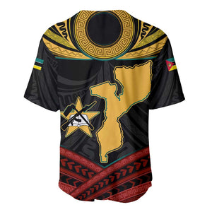 Mozambique Baseball Jersey Black Red Tribal Design Map - African Pride