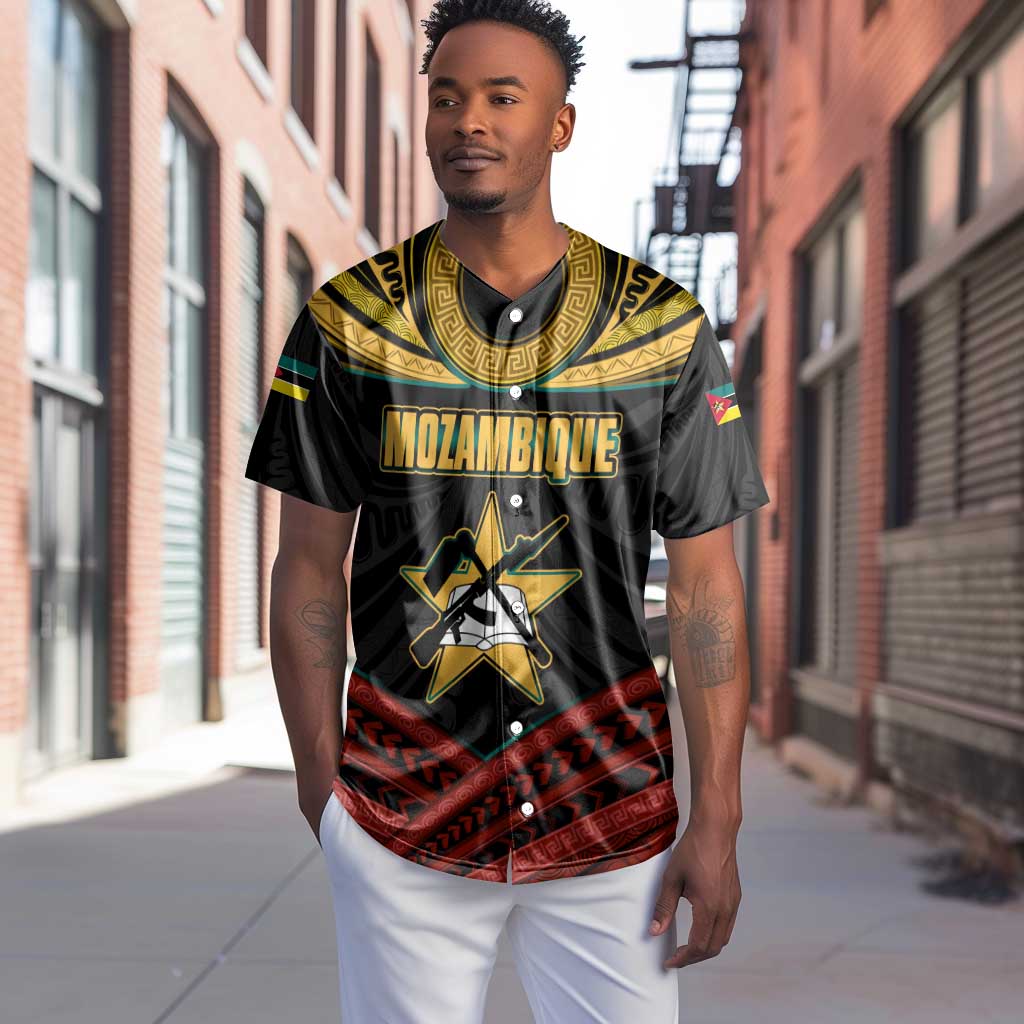 Mozambique Baseball Jersey Black Red Tribal Design Map - African Pride