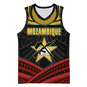 Mozambique Basketball Jersey Black Red Tribal Design Map - African Pride