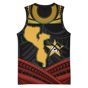 Mozambique Basketball Jersey Black Red Tribal Design Map - African Pride