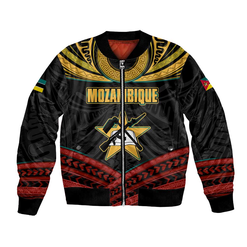 Mozambique Bomber Jacket Black Red Tribal Design Map - African Pride