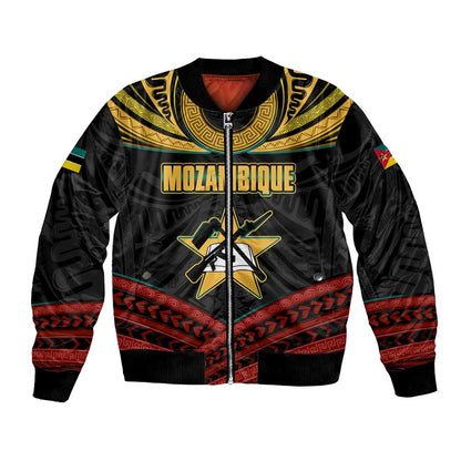 Mozambique Bomber Jacket Black Red Tribal Design Map - African Pride