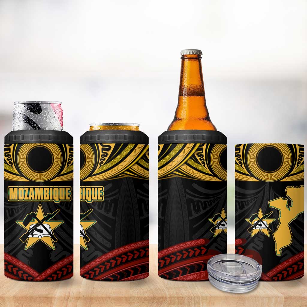 Mozambique 4 in 1 Can Cooler Tumbler Black Red Tribal Design Map - African Pride