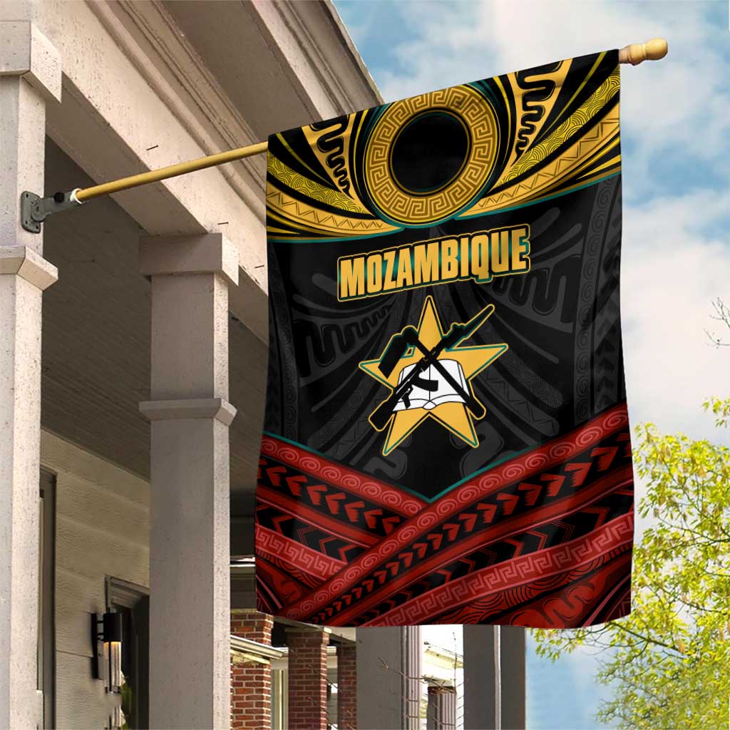 Mozambique Garden Flag Black Red Tribal Design Map - African Pride