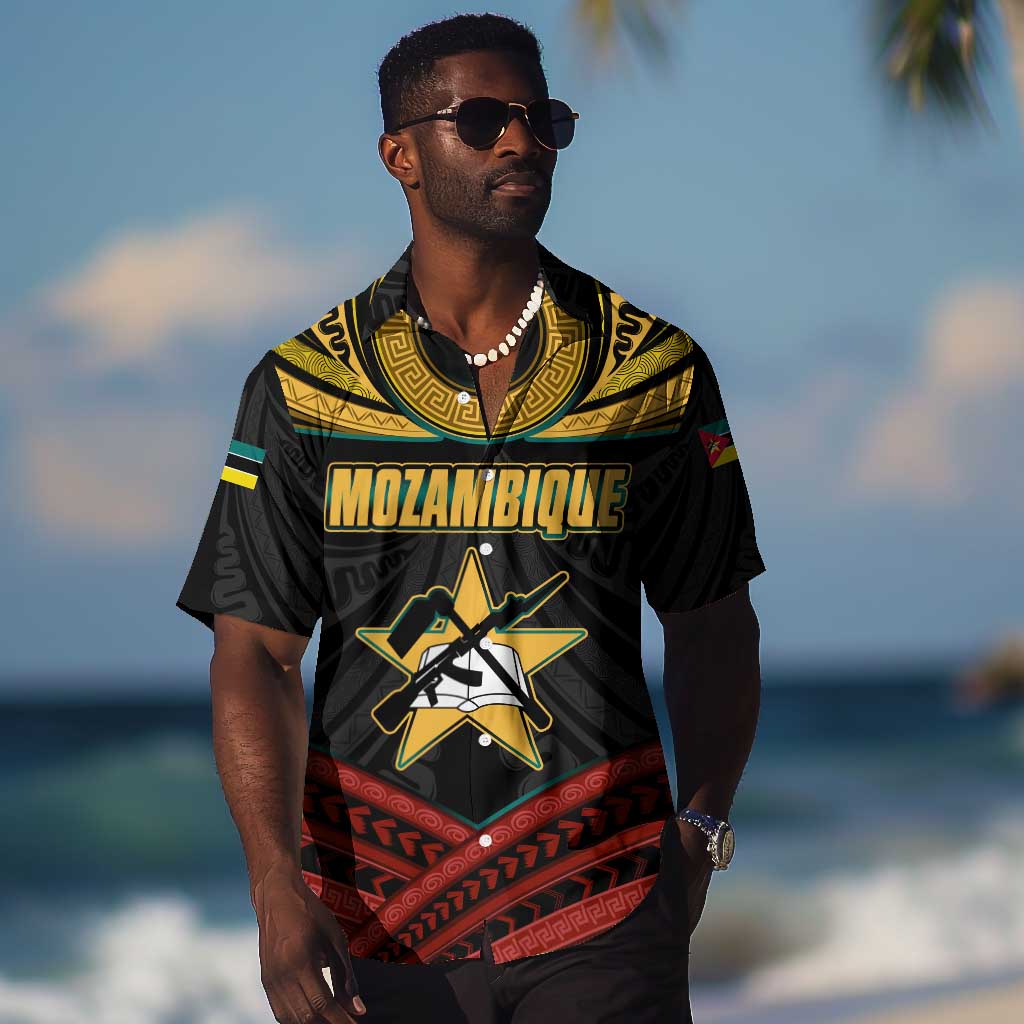 Mozambique Hawaiian Shirt Black Red Tribal Design Map - African Pride
