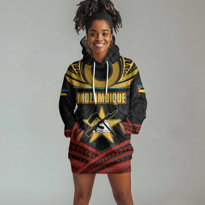 Mozambique Hoodie Dress Black Red Tribal Design Map - African Pride