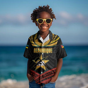 Mozambique Kid Hawaiian Shirt Black Red Tribal Design Map - African Pride