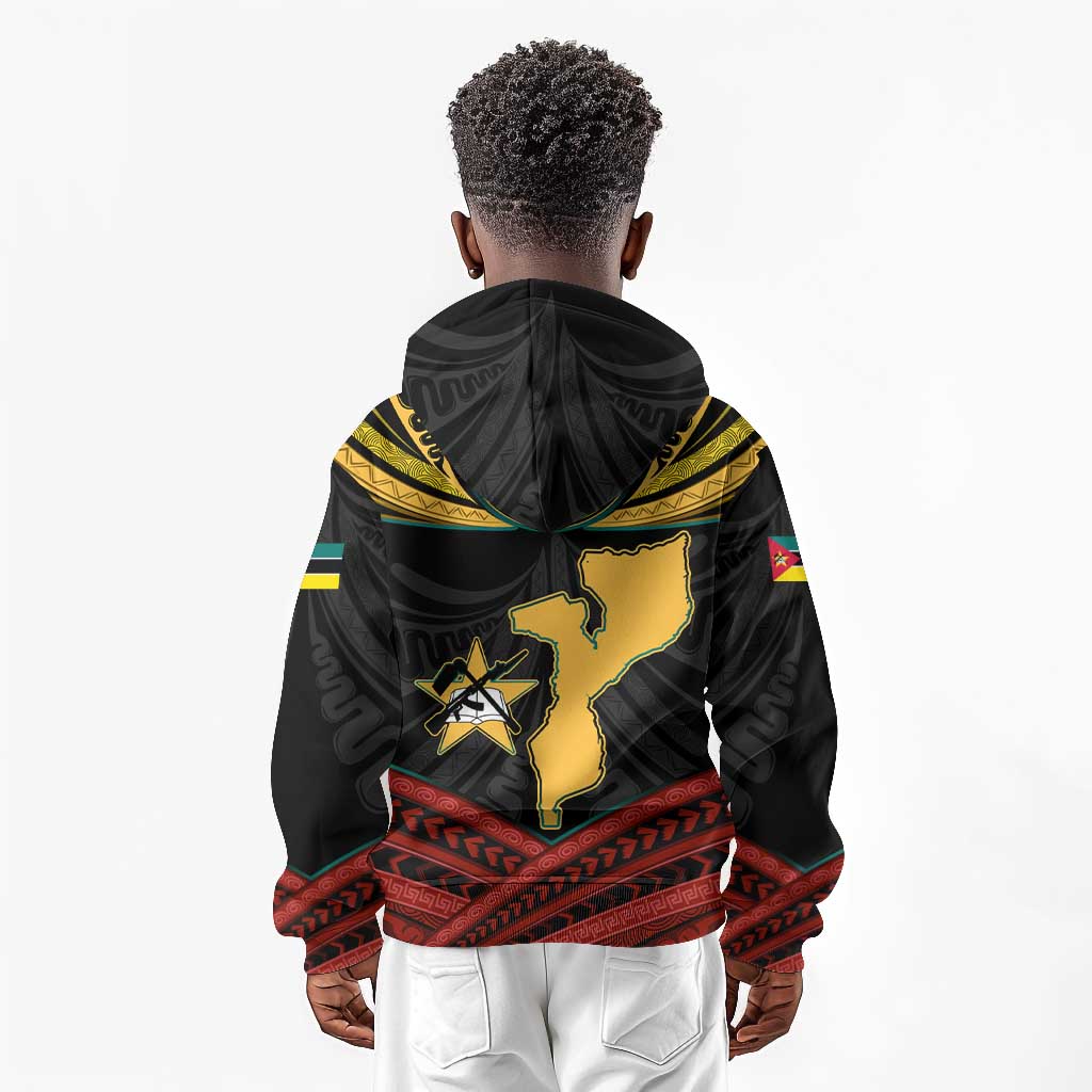 Mozambique Kid Hoodie Black Red Tribal Design Map - African Pride