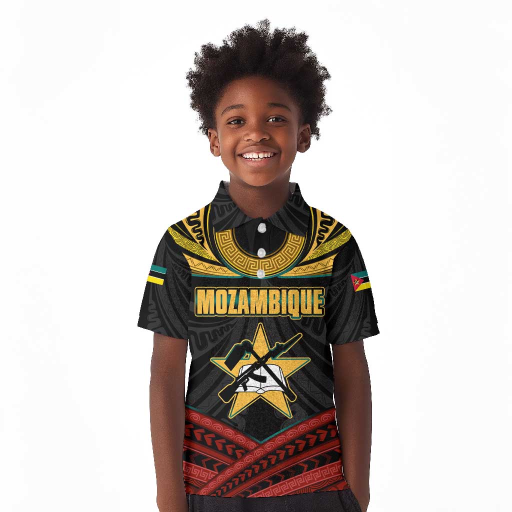 Mozambique Kid Polo Shirt Black Red Tribal Design Map - African Pride