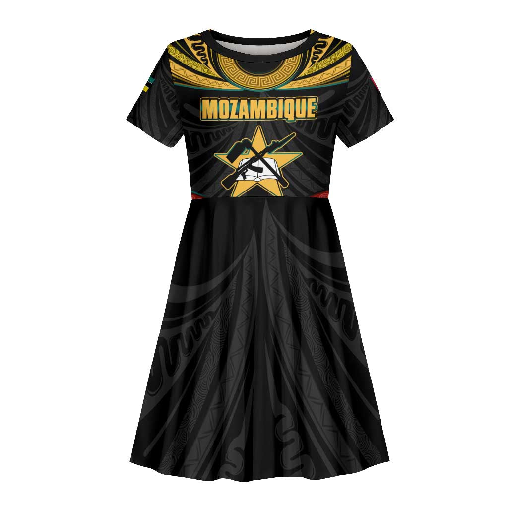 Mozambique Kid Short Sleeve Dress Black Red Tribal Design Map - African Pride