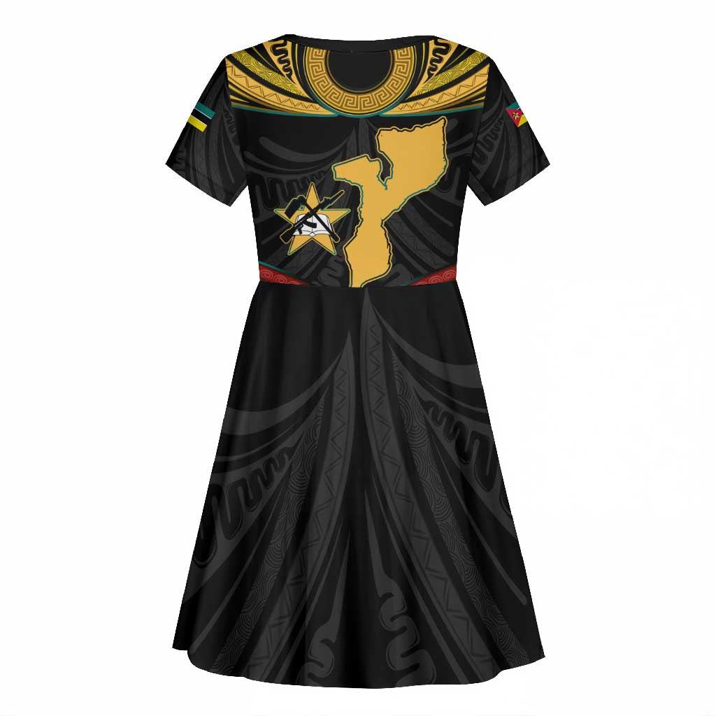 Mozambique Kid Short Sleeve Dress Black Red Tribal Design Map - African Pride