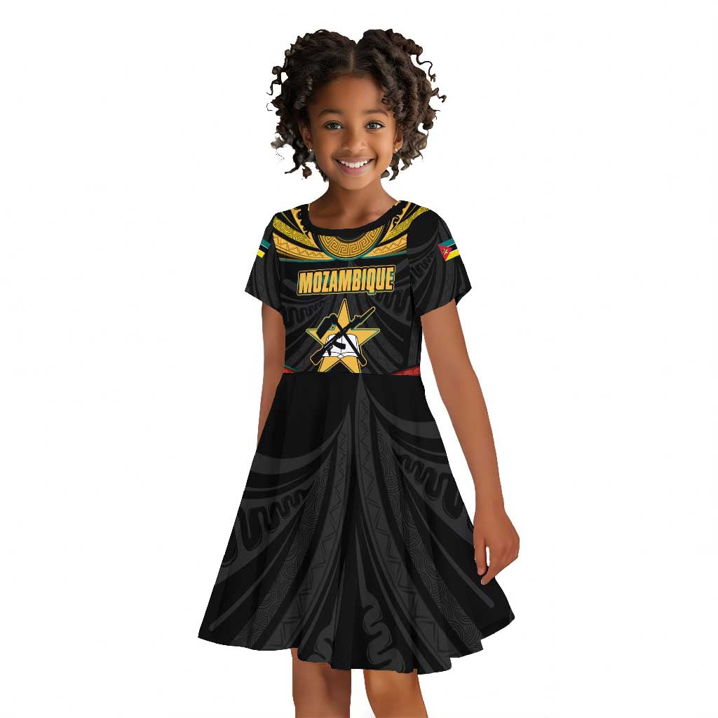 Mozambique Kid Short Sleeve Dress Black Red Tribal Design Map - African Pride