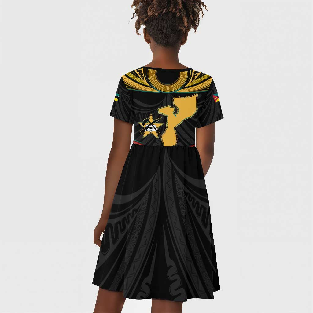 Mozambique Kid Short Sleeve Dress Black Red Tribal Design Map - African Pride
