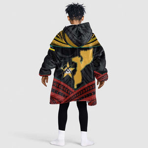 Mozambique Kid Wearable Blanket Hoodie Black Red Tribal Design Map - African Pride