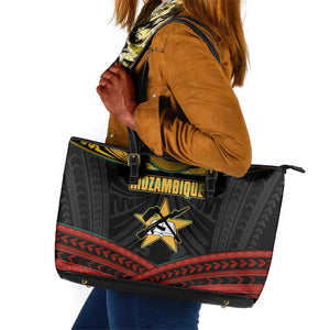Mozambique Leather Tote Bag Black Red Tribal Design Map - African Pride