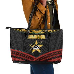 Mozambique Leather Tote Bag Black Red Tribal Design Map - African Pride
