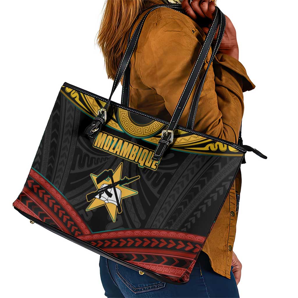 Mozambique Leather Tote Bag Black Red Tribal Design Map - African Pride