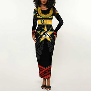 Mozambique Long Sleeve Bodycon Dress Black Red Tribal Design Map - African Pride