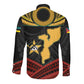 Mozambique Long Sleeve Button Shirt Black Red Tribal Design Map - African Pride
