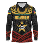 Mozambique Long Sleeve Polo Shirt Black Red Tribal Design Map - African Pride