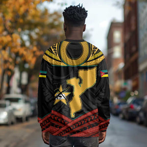 Mozambique Long Sleeve Shirt Black Red Tribal Design Map - African Pride