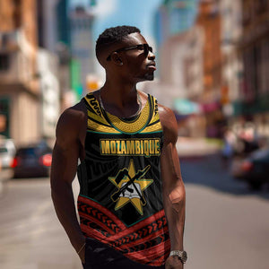 Mozambique Men Tank Top Black Red Tribal Design Map - African Pride