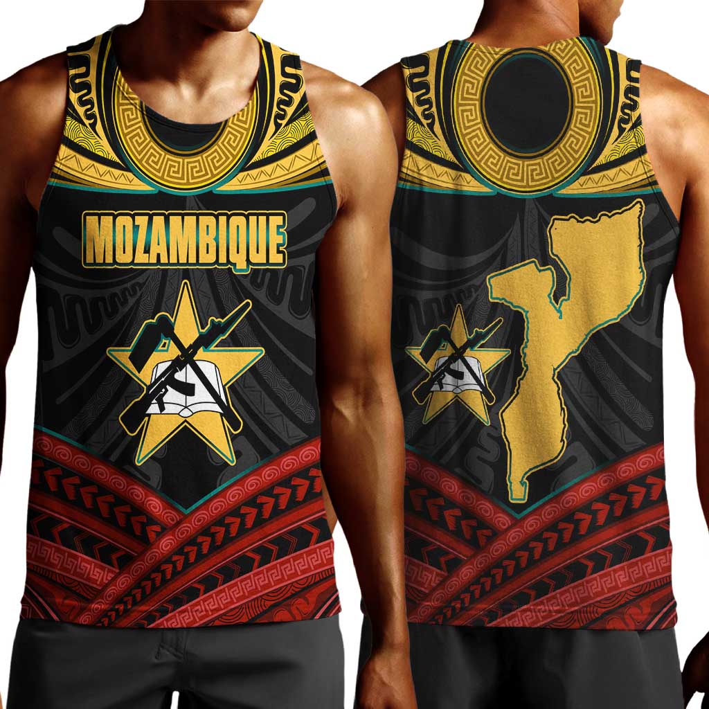Mozambique Men Tank Top Black Red Tribal Design Map - African Pride