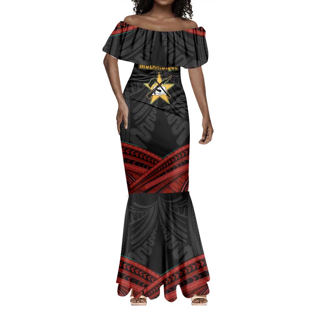 Mozambique Mermaid Dress Black Red Tribal Design Map - African Pride