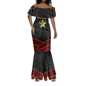 Mozambique Mermaid Dress Black Red Tribal Design Map - African Pride