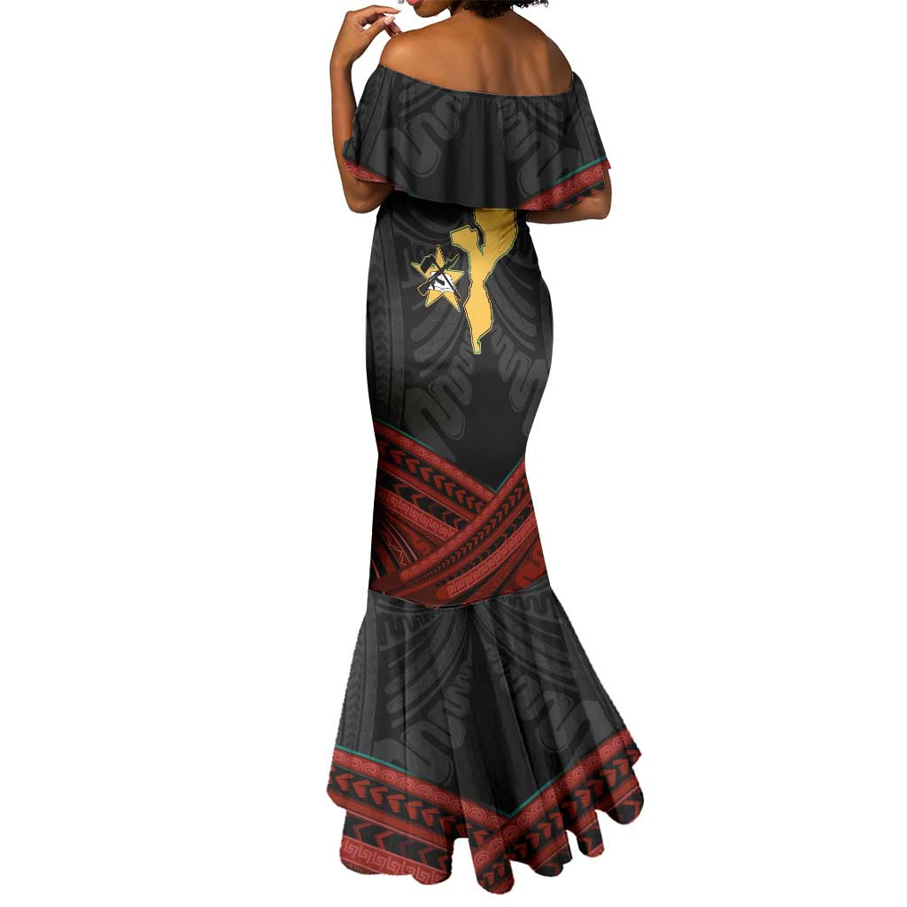 Mozambique Mermaid Dress Black Red Tribal Design Map - African Pride