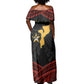Mozambique Off Shoulder Maxi Dress Black Red Tribal Design Map - African Pride