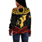 Mozambique Off Shoulder Sweater Black Red Tribal Design Map - African Pride