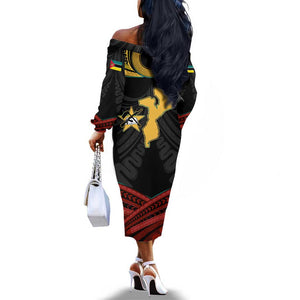 Mozambique Off The Shoulder Long Sleeve Dress Black Red Tribal Design Map - African Pride