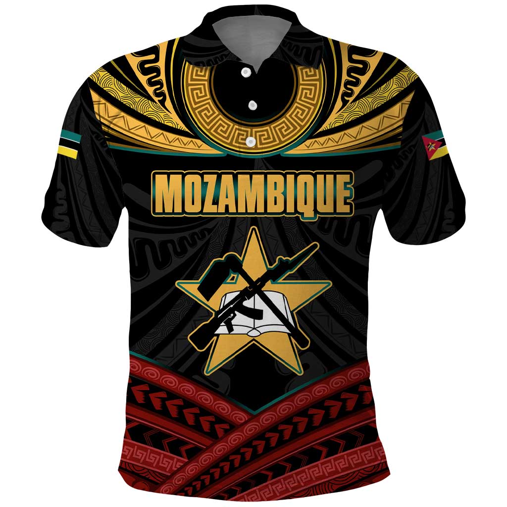 Mozambique Polo Shirt Black Red Tribal Design Map - African Pride