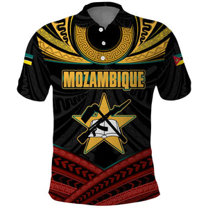 Mozambique Polo Shirt Black Red Tribal Design Map - African Pride