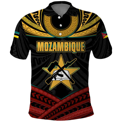 Mozambique Polo Shirt Black Red Tribal Design Map - African Pride